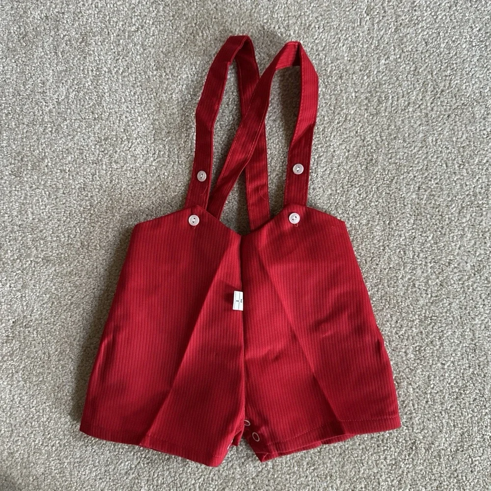 Boys Christmas 1T Short Set 12 Months NOS JCPenney Red & White Shorts Suspenders